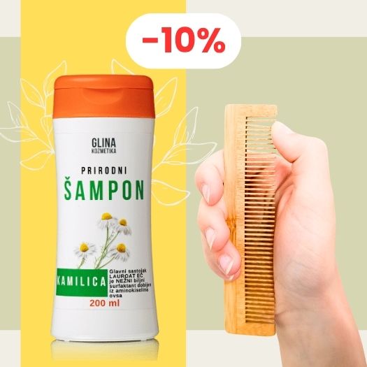 Nežan prirodni šampon Kamilica + Antistatik drveni češalj