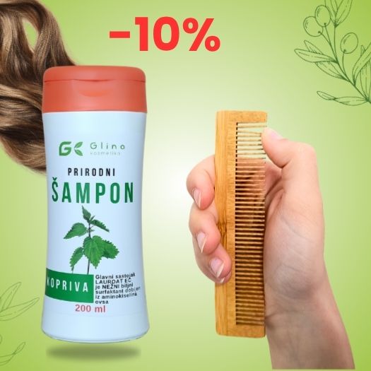 Nežan prirodni šampon Kopriva + Antistatik drveni češalj
