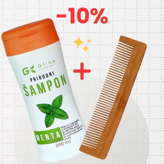 Nežan prirodni šampon Menta + Antistatik drveni češalj