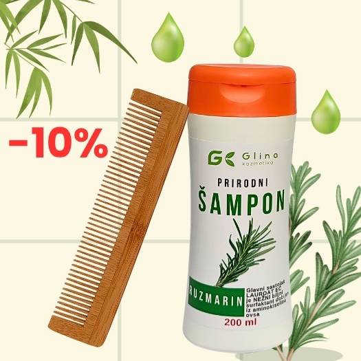 Nežan prirodni šampon Ruzmarin + Antistatik drveni češalj